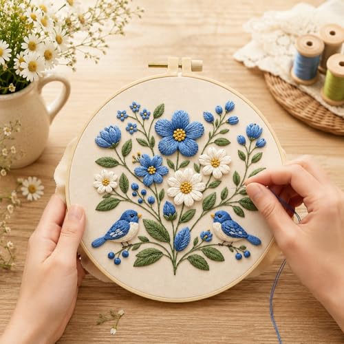 ARTopet Embroidery Kit for Adults Beginners Flower DIY Craft Starter Set Cotton Needlepoint Set with 7.87In Hoop Threads Tools Perfect Gifts for Hobbyists to Create Wall Art-Birds - color: Birds