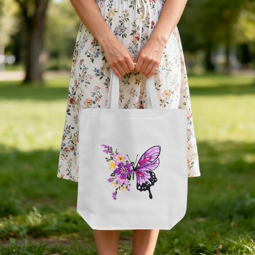 ERKOON Embroidery Canvas Tote Bag for Beginners, Needlepoint Arts Crafts Cross Stitch Kits for Adults Including Stamped Embroidery Bag with Hoops, Needle, Instruction and Color Threads (Butterfly) - color: Butterfly
