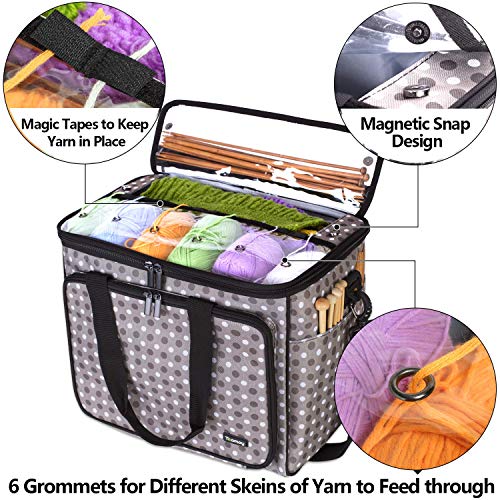 Teamoy Knitting Bag, Yarn Storage Organizer Crochet Bag Tote, Gray Dots - color: Gray Dots