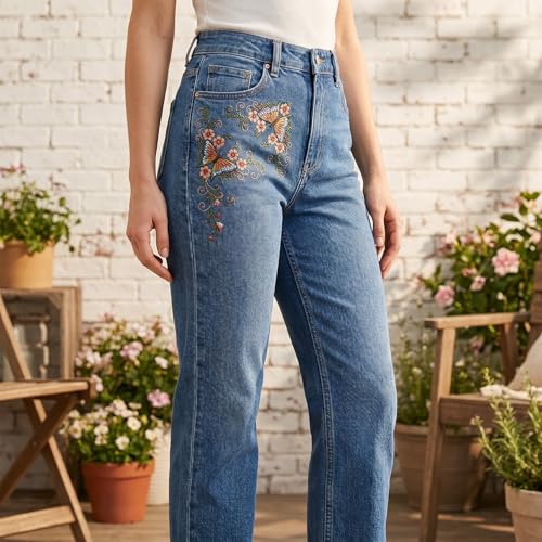 VARMDUKKE 4 PCS Pre-Printed Floral Water Soluble Embroidery Patterns, Stick and Stitch Embroidery Transfer Paper, Flower Embroidery Stickers Patterns for Hand Sewing Lover Beginners - White, Black