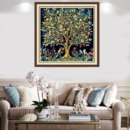 Findvoor Counted Cross Stitch Kits for Adults Full Range of Cross Stitching Embroidery Unprinted Pattern for Beginners, 11CT Needlepoint Kit Patterns Embroidery Kits-Magic Tree of Life 18x18 inch - color: ColorCraft15
