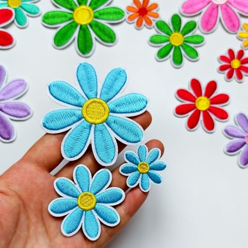 36pcs Daisy Flower Iron on Patches, 3 Sizes Colorful Floral Embroidered Patches Applique for Clothes Hats Jeans Jacket - color: Colorful Daisy