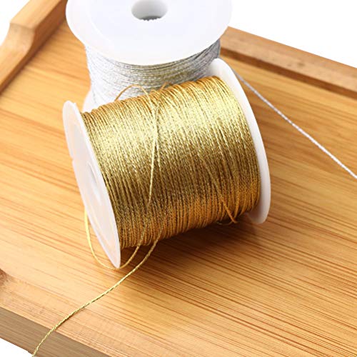 218 Yards/656 Feet Metallic Cord 2 Pcs Spool Metallic Thread - color: Gold+sliver