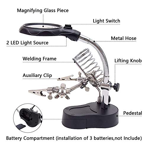 3.5X12X Helping Hands Soldering Station with LED Light & Alligator Clips - color: Black-3