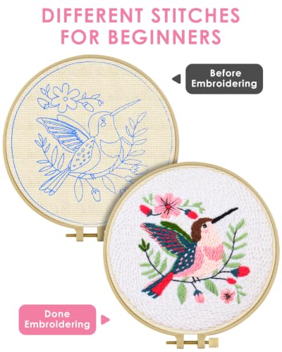 TINDTOP Punch Needle Embroidery Kits, Panda Punch Needle Kits for Adults Beginner, Tool with Punch Needle Fabric, Hoops, Yarns and Sewing Needles (Set D) - color: Set D