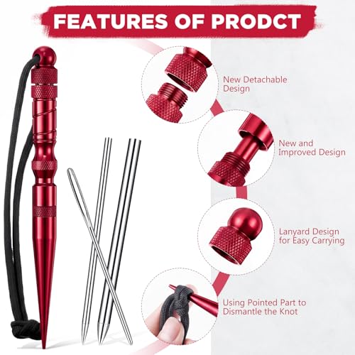 Shimeyao 12 Pcs 2026 Update Paracord FID Knotter Tools Set, Red - color: Red