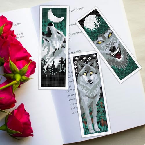 ORIGACH 6 Set Wolf & Forest Cross Stitch Bookmark Kit for Beginner - style: Wolf & Forest