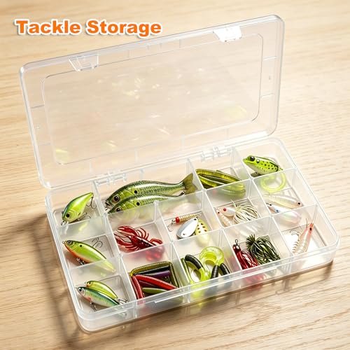 4 Pack 15 Grids Clear Organizer Box with Dividers, 10.4 x 7.1 x 2.2 in - color: 4 Pack, size: 15 Grids(10.4 x 7.1 x 2.2 inch)