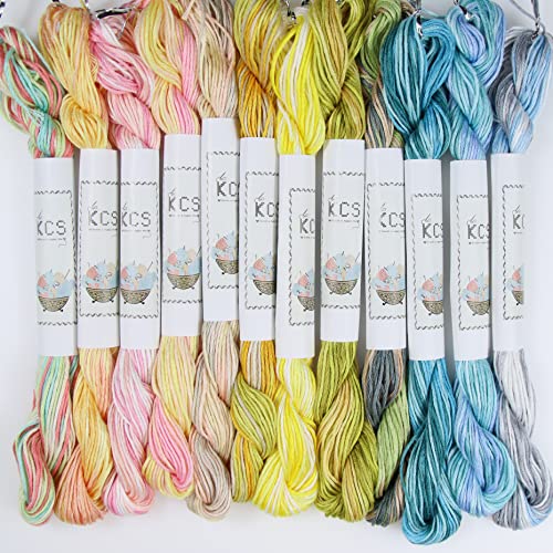 KCS Big skeins of 25 Meters Size 25 Color Variegated Cross Stitch Stranded Threads,12 skeins,12 - color: 12skeins12, size: 12 skeins