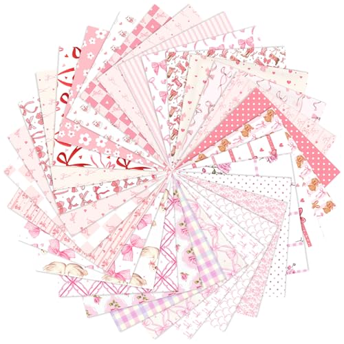 Tatuo 30 Pcs Pink Bow Quilting Cotton Fabric 10" for Sewing Crafts