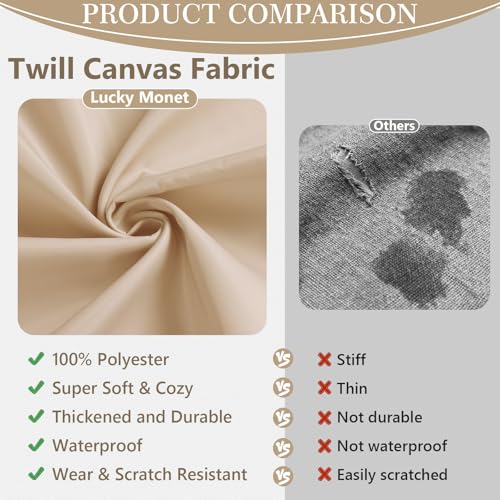 Thick Twill Fabric by The Yard, 58" W 0.75mm Polyester Twill Woven Lining Fabric Soft Excellent Luster Upholstery Fabric for Bags, Cushion, Chair, DIY Projects, 1 Yard Beige - color: Beige, size: Pre Cut - 1 Yard