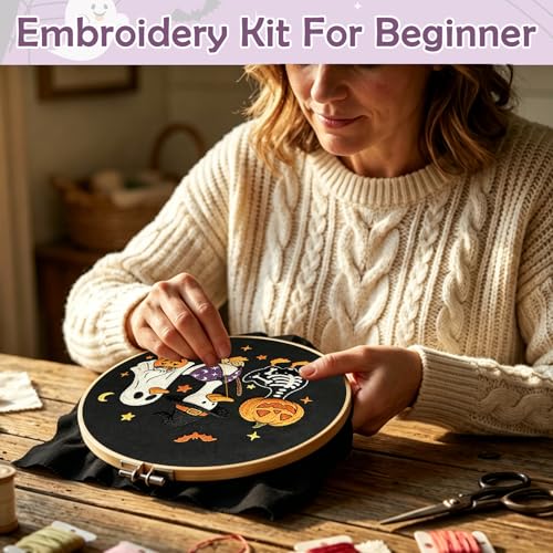 Nuberlic Halloween Embroidery Kit for Beginners Adults DIY Needlepoint - color: halloween