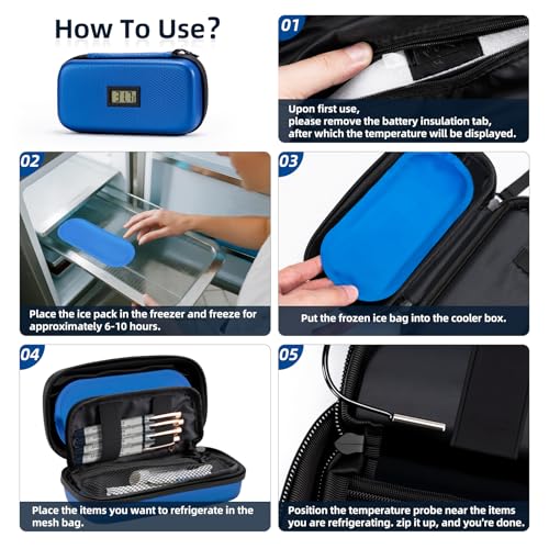 Insulin Cooler Travel Case with Temperature Display - Diabetic Travel Case Refrigerated Medicine Cooler Storage Bag with 2 TSA Approved Ice Pack for Daily and Trip (Blue) - color: Blue - Bag