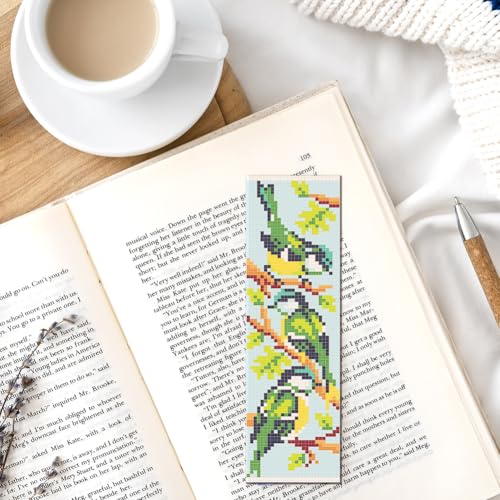 FREEBLOSS 6 Set Cross Stitch Bookmark Kit 11CT DIY Cross Stitch Kits Birds Stamped Embroidery Kit with Instructions Bookmark Making Set for Adult Beginners 8x2.4inch