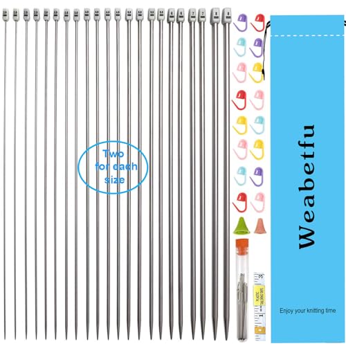 Weabetfu 55pcs Metal Knitting Needle Set,11 Size 2mm-8mm,13.8inch Length - size: 35cm