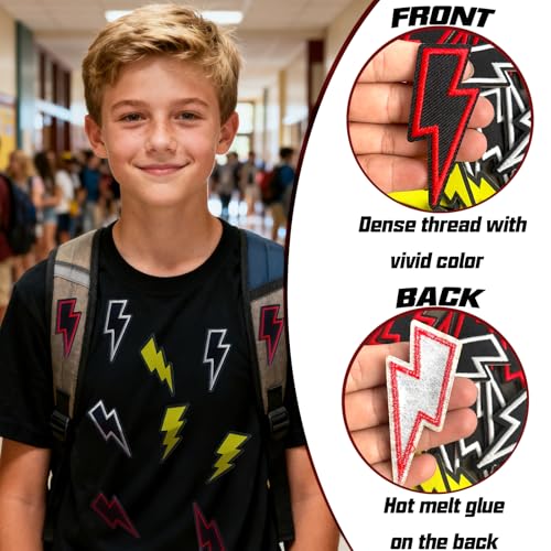 Lightning Bolt Iron on Patches Thunderbolt Sew on Patch for Clothing, Hats, Backpacks, Jackets, and Bags - color: Lightning Bolt