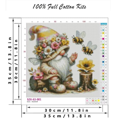 niurenmaoyi Stamped Cross Stitch Kits for Beginners,Counted Embroidery Craft Kits for Adults,Needlepoint Kits for Adults,Gnome Flowers Wall Art 13.8X13.8In - color: Cross Stitch Kits1215-02