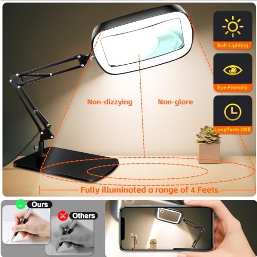 10X 30X Large Magnifying Glass with Light and Stand,Desk Lamp Magnifiers