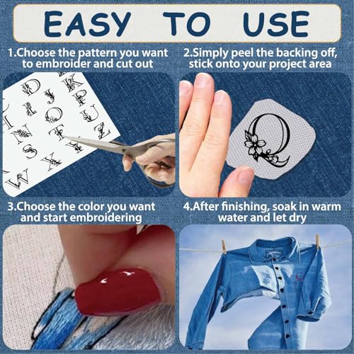 CRASPIRE Letter A-Z Water Soluble Embroidery Stabilizers Hand Sewing Stick and Stitch Transfers Paper Wash Away Pre-Printed Self Adhesive Patterns for Bags Cloth Sewing Lovers Beginner Needlework - style: Letter A-Z
