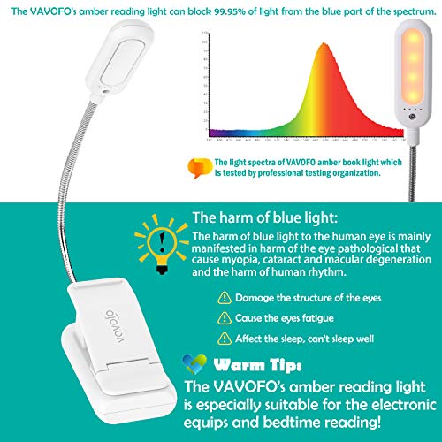 VAVOFO Clip On Rechargeable Reading Light, 7 LEDs with 3 Colortemperature 9 Brightness Levels Book Lights for Reading in Bed with Power Indicator for Bookworms Black (2-Pack White) - size: 2-Pack White