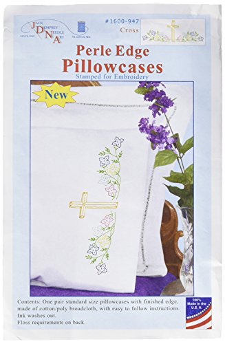 Jack Dempsey Needle Art Cross Embroidery Pillowcases, 30" x 20", white