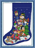 CaptainCrafts Cross Stitch Kits, Stamped Cross Stitch Printed Fabric Cross Stitching DIY Art DMC Needlecrafts Embroidery Kit for Adults Beginner (Stamped 14CT, Christmas Stocking Snowman Blue) - color: Christmas Stocking Snowman Blue, style: Stamped 14CT