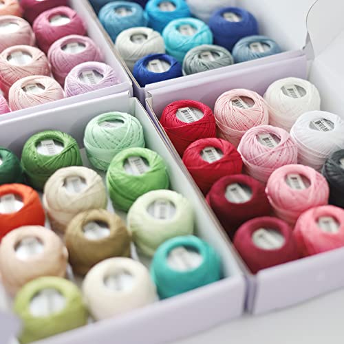 Rhapsody Pearl Cotton Thread Size 8 Crochet Thread Perle 12 Balls Set Hand Knitting, Embroidery, Sashiko, Cross-Stitch, Sewing, Needlepoint, DIY, Quilting (DK Cranberry, Col. 228) - color: DK Cranberry, Col. 228