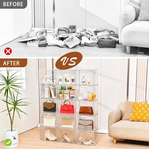 Stackable Acrylic Display Case,Clear Storage Bins with Lid for Collectibles - size: 5pack