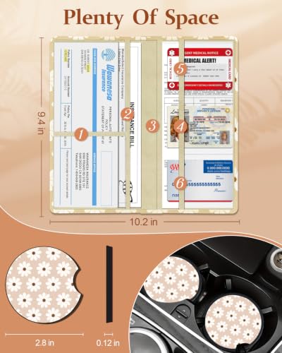 Slohif Car Registration and Insurance Holder with 2 Car Coasters, Elegant - color: Beige Daisy