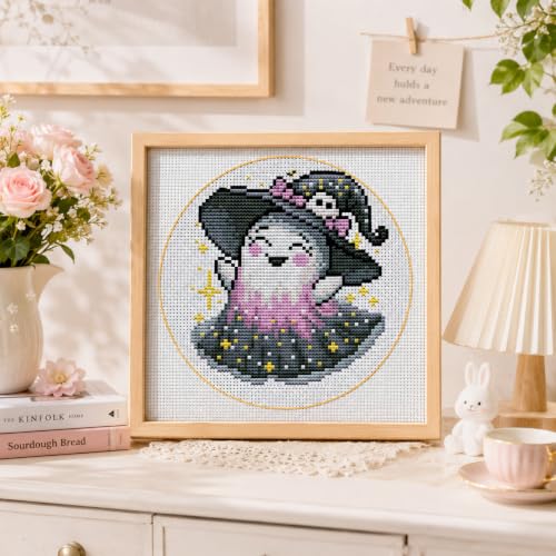 VIGEGU Ghost Stamped Cross Stitch Kits for Adults Beginners with Frame - color: Cross-Stitch ghost-1