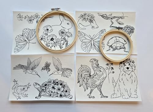Water Soluble Embroidery Patterns Stabilizers, Stick and Stitch Embroidery Transfers Paper Tear Away Embroidery Stabilizer with Wildflower Patterns for Embroidery, Fun Designs (Animals_B) - color: House Pets (2)
