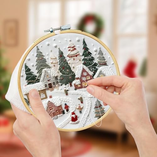 RUIQLXHANG Christmas Embroidery Kit, Christmas Gnomes Embroidery Kits for Beginners with Pattern, Cotton Threads, Needles, Instruction, 20cm Hoop, Gift for Mom, Grandma (Resort) - color: Resort