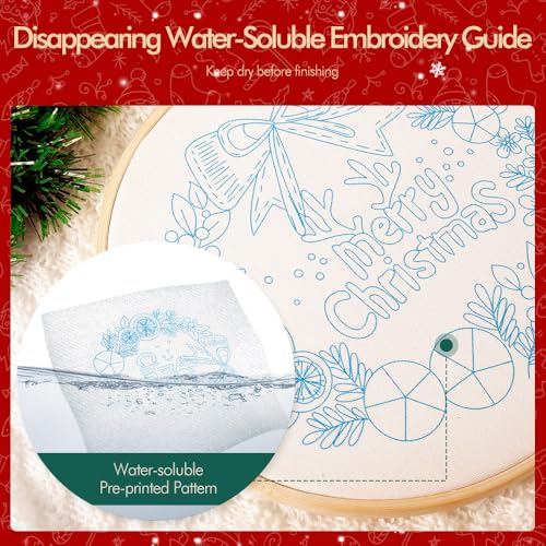 wtisan Christmas Embroidery Kit, Cross Stitch Kits for Beginners, Needlepoint with All Tools & Instructions, Stamped Hand Embroidery Starter Kit for Holiday Crafts & Xmas Home Decor, W14 - color: W14, size: 1 Pack