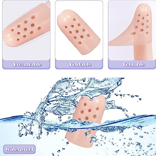20 Pack Gel Finger Cots with Air Holes - Finger Protection and Healing for Wounds, Finger Cracking, Blisters. Includes Breathable Silicone Finger Caps and Toe Sleeves for Eczema Relief(Nude)