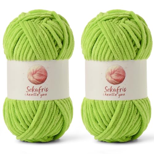 Chenille Yarn for Crocheting Size 5 Bulky Yarn 2 Pack Lime Green - color: 2 Lime Green