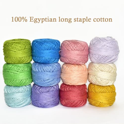 Double Mercerized Egyptian Long Staple Cotton Pearl Thread Ball 10 Grams Rainbow Color 12 Colors per Box for Crochet Hardanger Kniting Hand Sewing,Vintage RetroPalette - color: Vintage Retro Palette