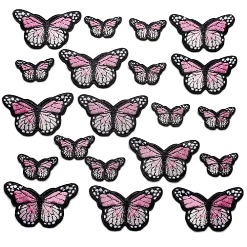 20pcs Butterfly Iron on Patches, 2 Sizes Pink Butterfly Embroidered Patches Applique for Clothes Hats Jeans Jacket - color: Pink butterfly