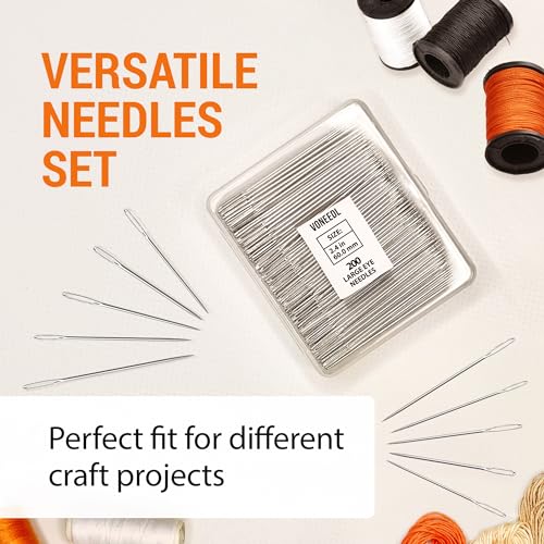 VONEEDL 200 PCS Large Eye Heavy Duty Sewing Needles - Bulk Set of 2.4 inch Big Eye Embroidery Needles - Easy to Thread Quilting Needles - size: 200 Needles