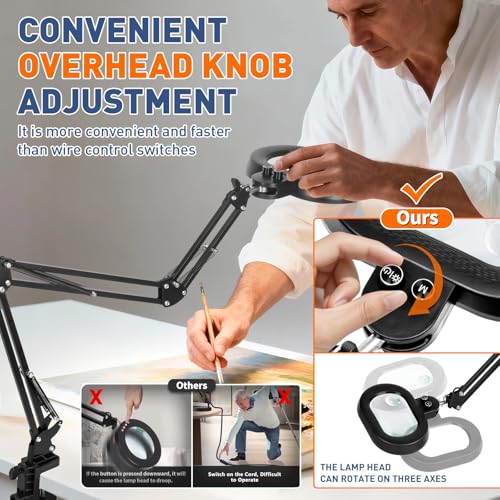 KIRKAS Magnifying Glass with Light 3-axis Rotation, 35in Long Arm 12X 30X - size: 35in-2
