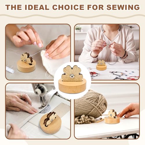Floral Thread Cutter with Solid Wood Base & 5-Position Blade Saver - Anti-Slip Rotary Tool for Sewing, Quilting, Chain Piecing and Yarn Crafts