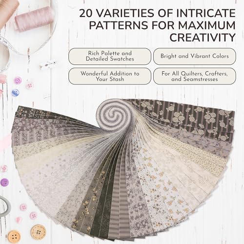 Tinyspool & Co.'s Twirlie Roll 40 Precut Quilting Fabric Strips for Quilting Supplies, Crafting, and Sewing, Soft Cotton Strip for Blanket, Rug, Upholstery, Home Decor, and Purse Making, Star Dune - color: Star Dune