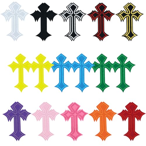 26PCS Cross Iron-On Patches,Style Embroidered Applique for Jeans,Hats,Jackets,Backpacks,Vintage Cross Patches for DIY Clothing & Decorative Repair