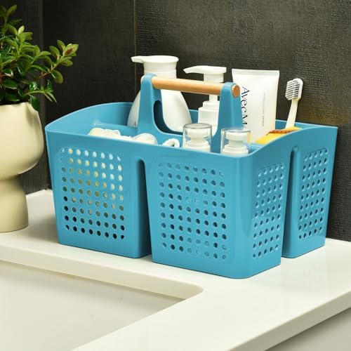 Portable Shower Caddy Basket with 3 Compartments and Handle, Teal - color: Teal