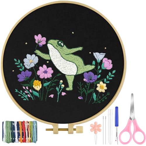 TINDTOP Embroidery Kit for Beginners Adult, Frog Embroidery Kit - color: Frog
