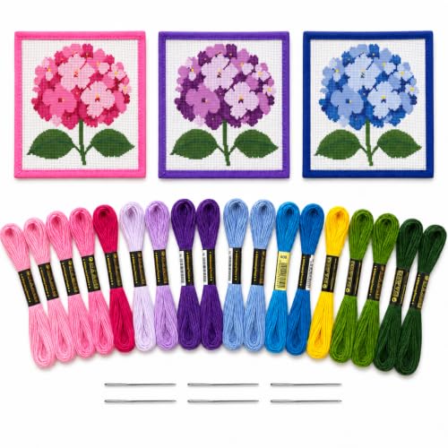 Zplontya 18 Mesh Needlepoint Canvas Kit Include Flower Printed Patterns - color: Hydrangea