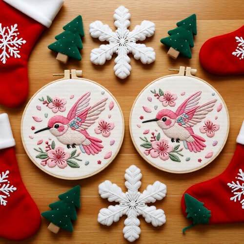 JJFox Embroidery Kit for Beginners and Adults, DIY Hand Embroidery Starter Kit with Cute Pattern, Cross Stitch Needlepoint Set with Hoop, Threads and Instructions (Hummingbird) - color: Hummingbird