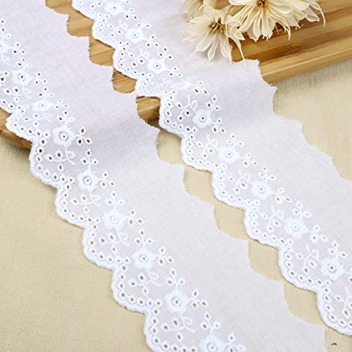 White Cotton Lace Trim Eyelet Floral Lace Ribbon Scalloped Embroidery Lace Trim for Dress, Pillow, Dolls/Pets Clothes (7 Yards x 2.5 Inch) - color: White 2.5inch