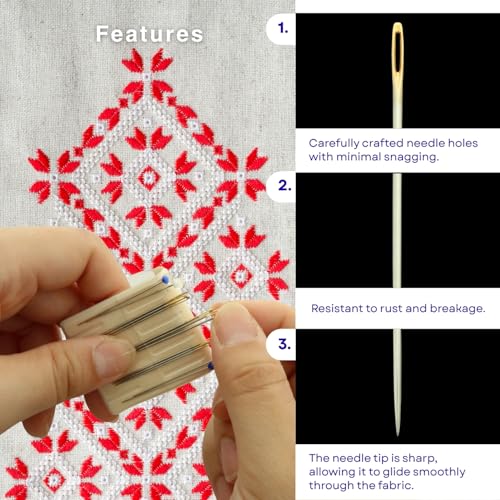 TUKUMO Gold Eye Embroidery Needles Crewel Needles Sewing Needles Set, 3 Size with 1 Threaders (Thick Type) - size: Thick Type