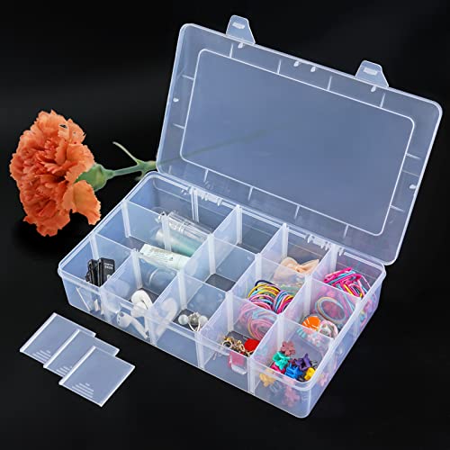 BTremary 15 Grids Clear Plastic Storage Box with Compartment, Craft Organizers and Storage, Transparent Jewelry Storage Box, Small Parts Organizer for Sewing Bead Washi Tape Thread (Pack of 2) - size: 15 Grids (Pack of 2)