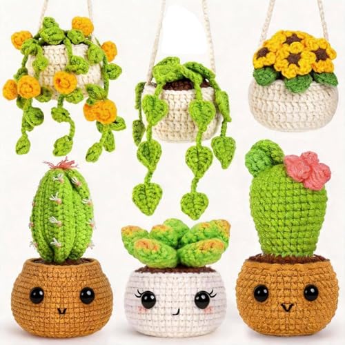 Sewkitta Crochet Kit for Beginners, Crochet Starter Kit w Step-by-Step Video Tutorials, Beginner Crochet Kit for Adults Kids Women Men Complete Kit Included (Plant 6Pack) - color: Plant 6Pack